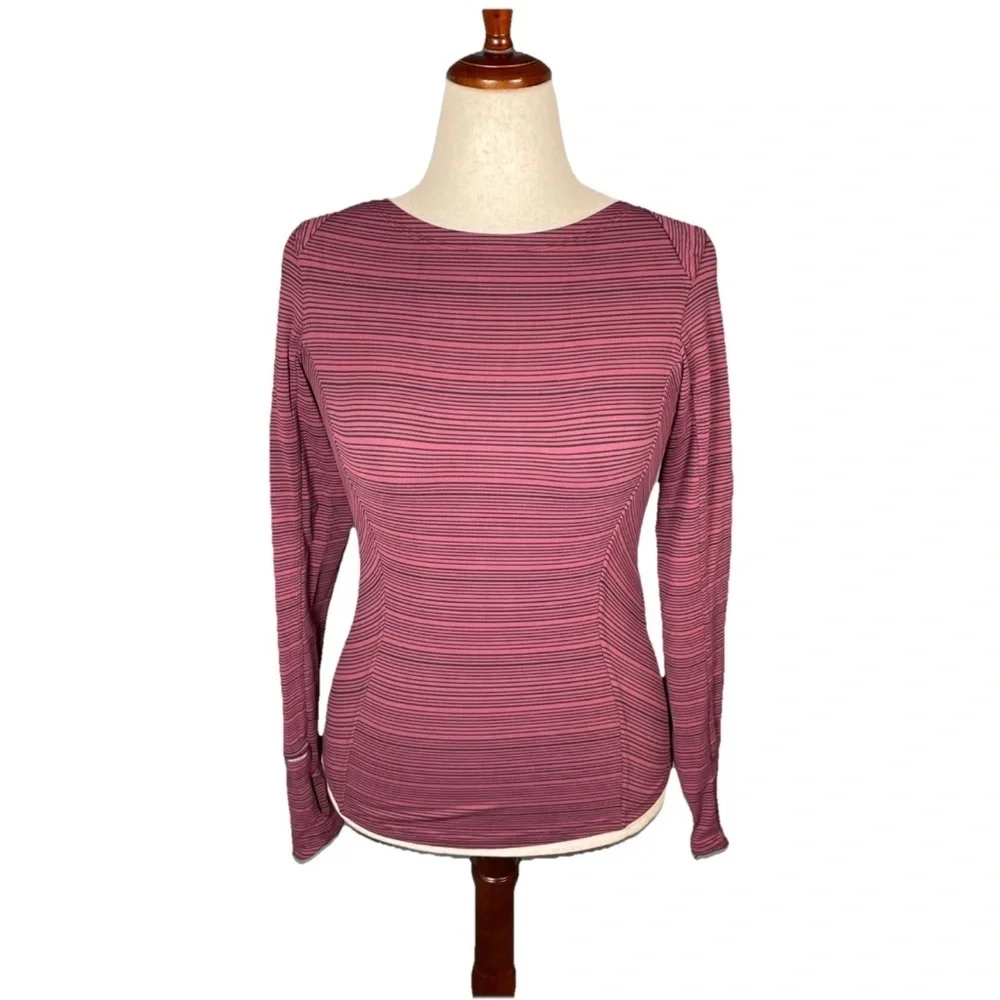 LULULEMON KANTO CATCH ME LONG SLEEVE TOP STRIPE WINE BERRY BLACK YOGA Size 6
